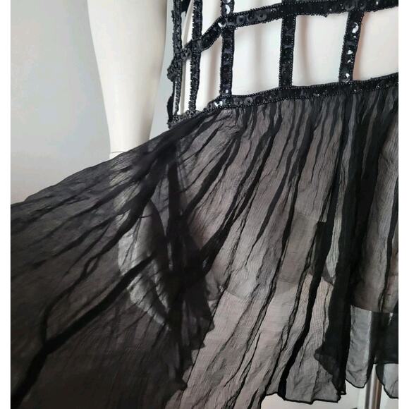 Free People Womans Sz. XS Black Sequin Cage Dress Sheer Made In India - Picture 3 of 6